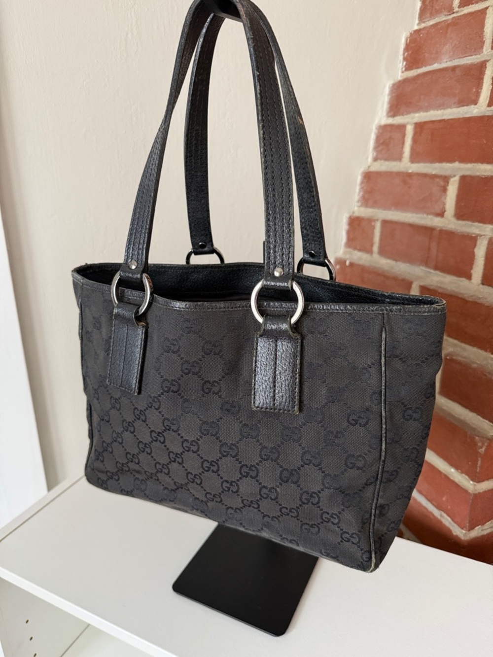 Authentic Gucci Black GG Canvas Tote with Leather Straps - Picture 2 of 6